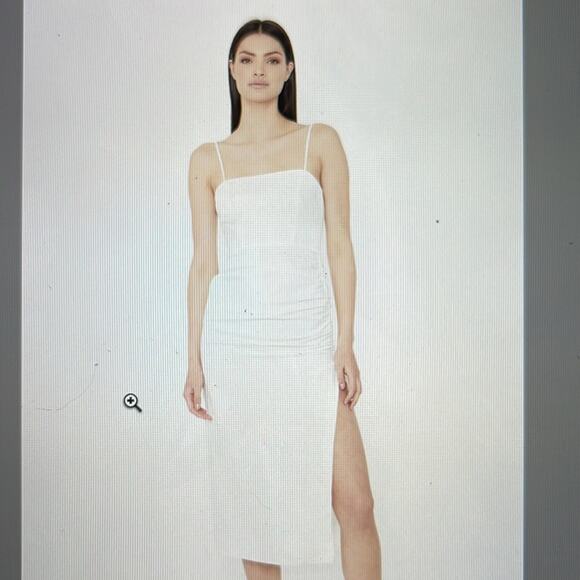 NWT Bardot Zayla linen blend side scrunch slimming sleeveless midi dress sz 4 - Picture 1 of 9